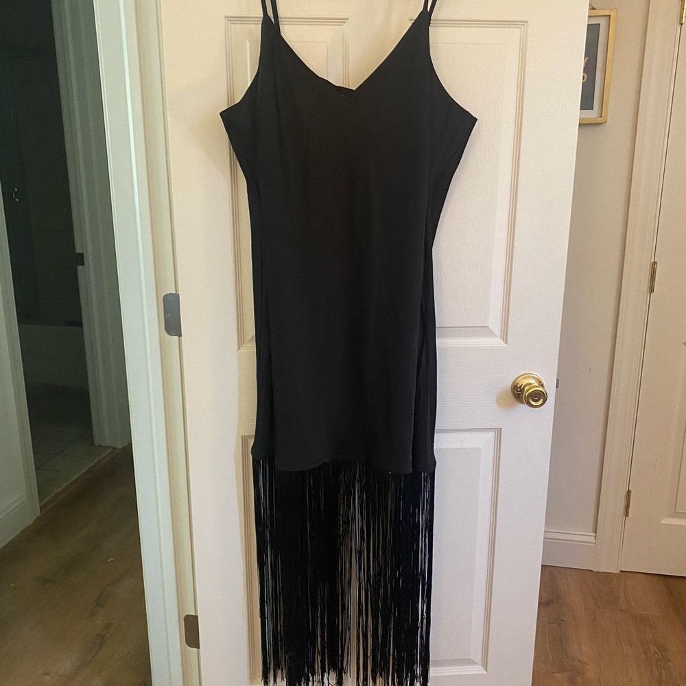 Eloquii Satin slip dress with fringe